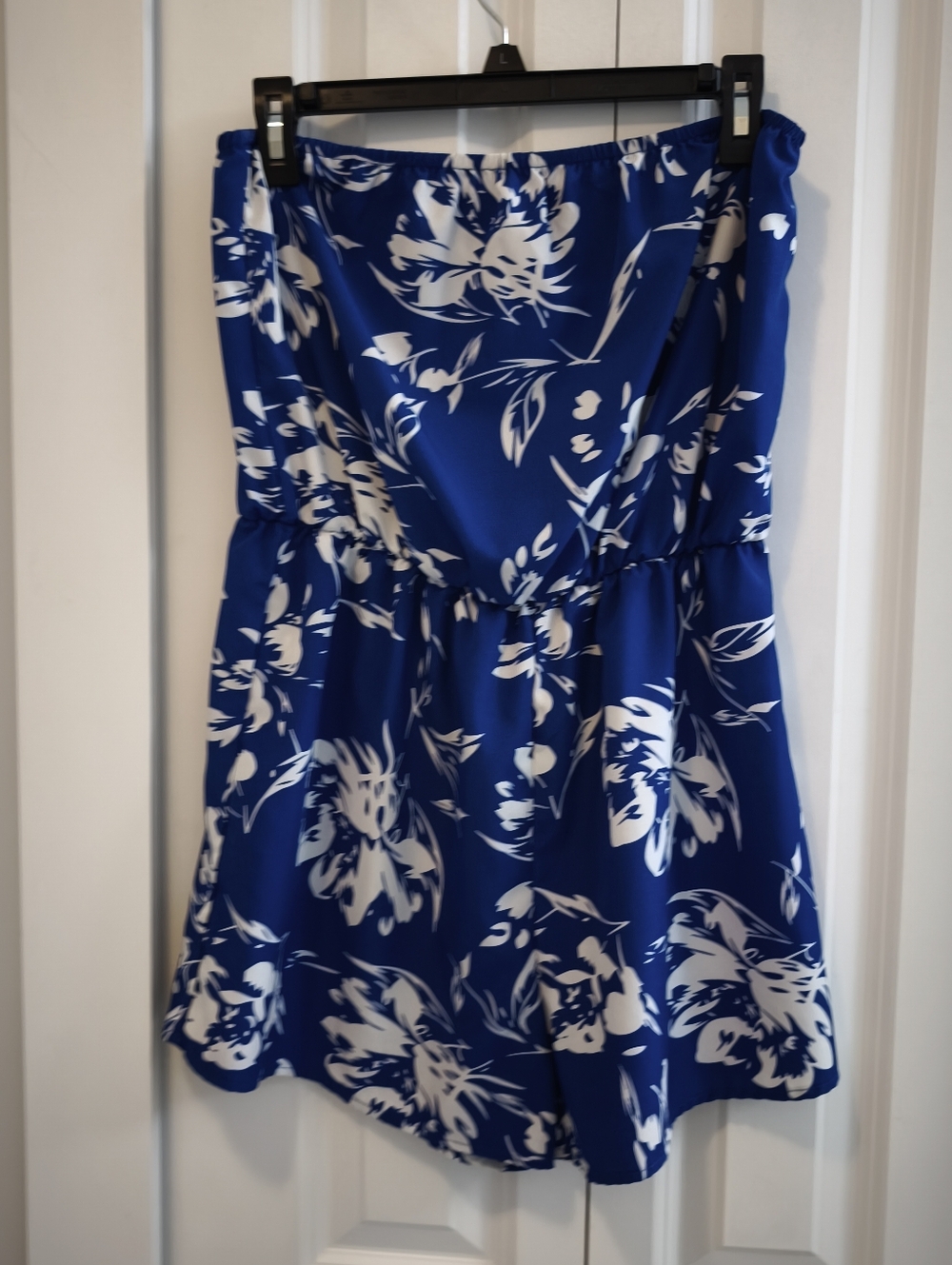 Blue & White Floral Strapless Romper